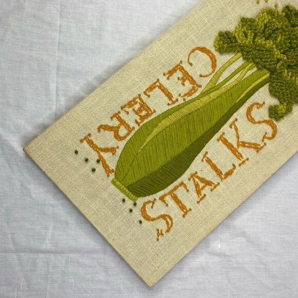 Vintage Paragon Needlecraft Crewel Stitchery Celery Stalks #0521 12x22" Finished - Picture 2 of 15